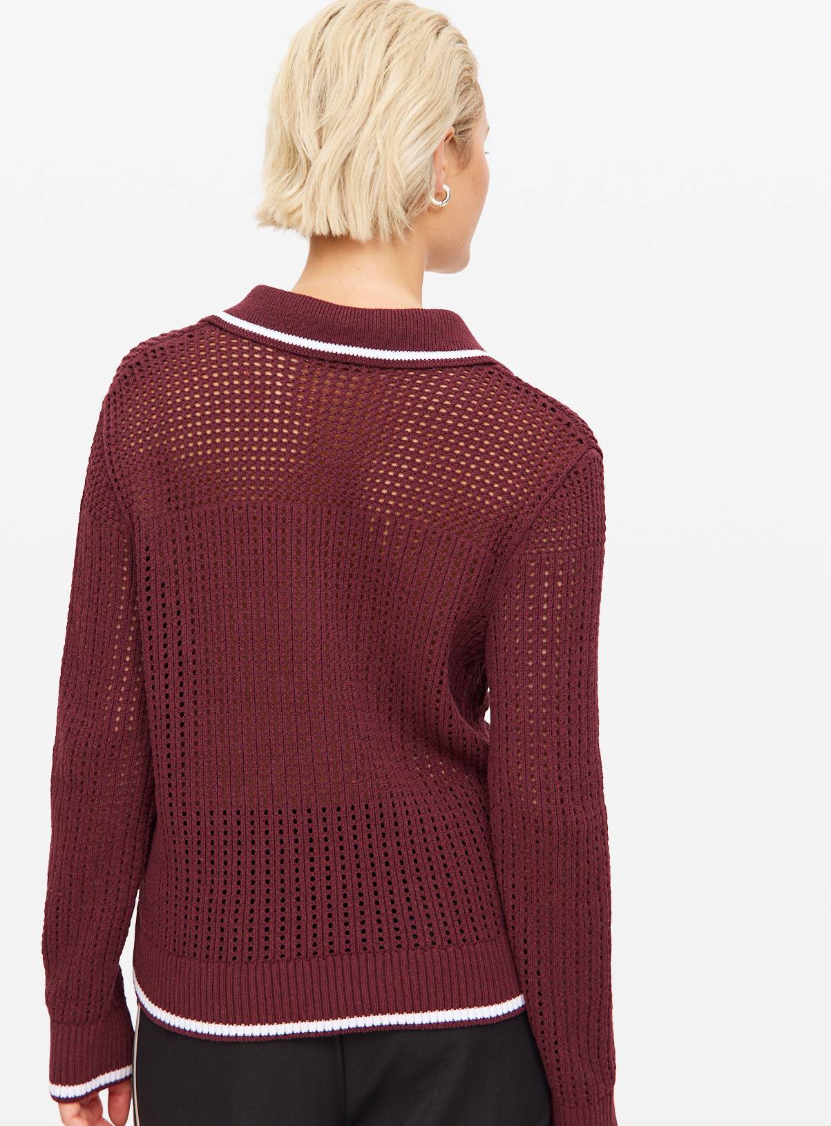 Burgundy Airtex Collared Cardigan 12 - Image 4